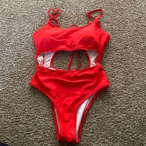 Red one piece bathing suit